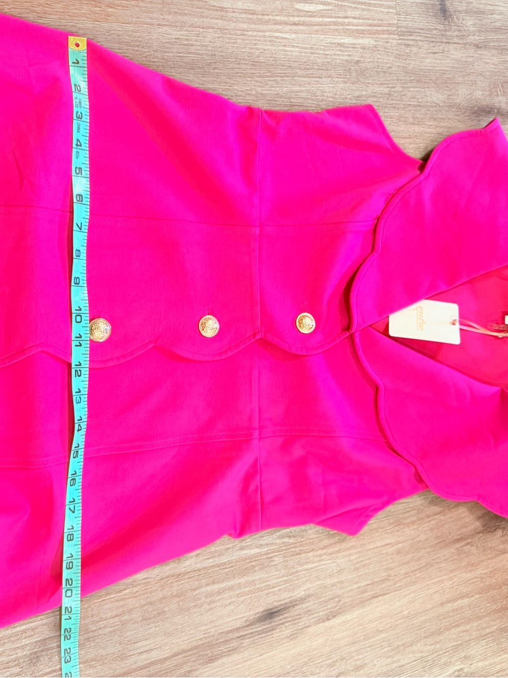 Entro Scalloped Button down Mini Dress Pink Gold Buttons Colorful Preppy L NWT - Picture 10 of 12
